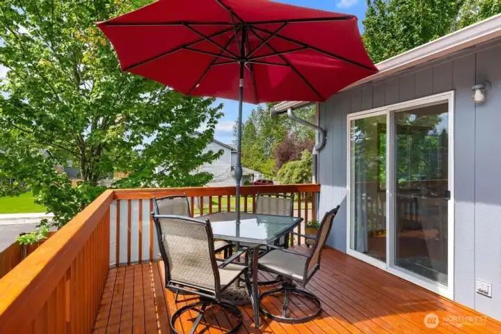Beautiful deck accessed from the upper level dining room