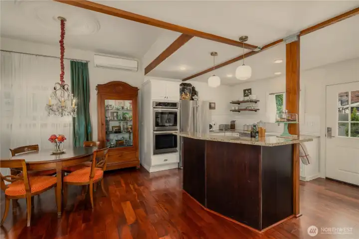 View to the kitchen from the traditional dining room.