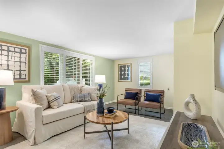 Half of the lower level is finished as a rec room looking on to lush garden.  So much potential - home theater, home office, playroom, guest bedroom with en suite bathroom.  And there is much opportunity on the unfinished side.