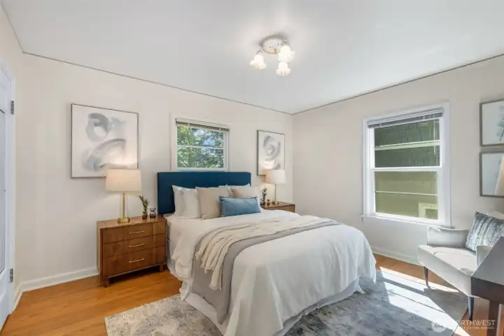 2 good-sized bedrooms upstairs.  And lower level rec room offers the possibilty to used as 3rd bedroom with en suite bathroom.