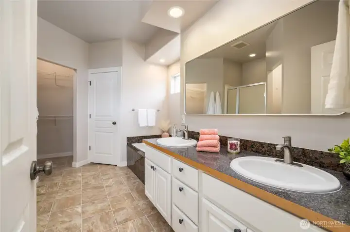 Primary ensuite bathroom, with double vanity. Primary ensuite bathroom, with double vanity.