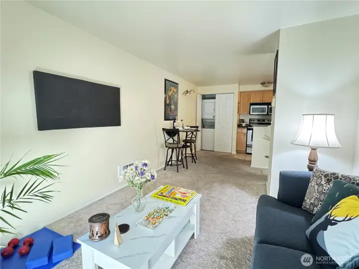 Living room is connected to dining area.