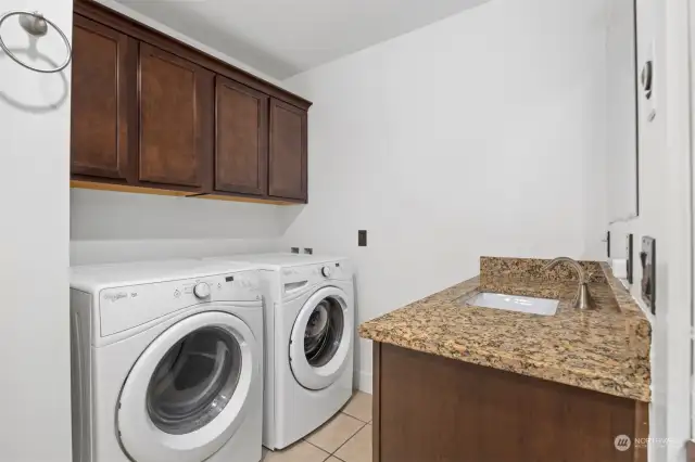 Utility room with guest bathroom on main level.