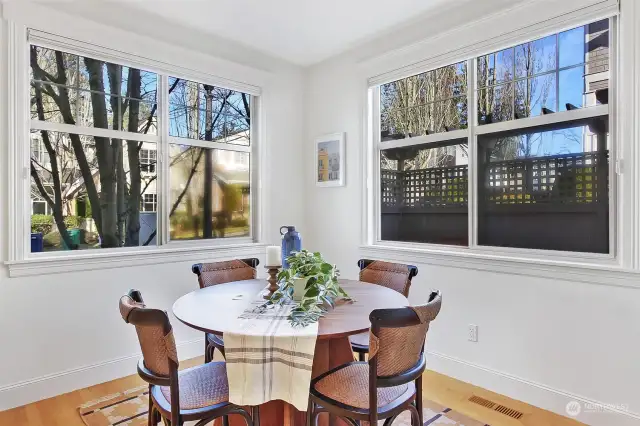 Informal dining space will easily accommodate a table for four. Gas BBQ hook up on adjacent deck.