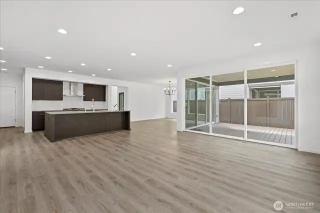 Great room/living room with large sliding doors