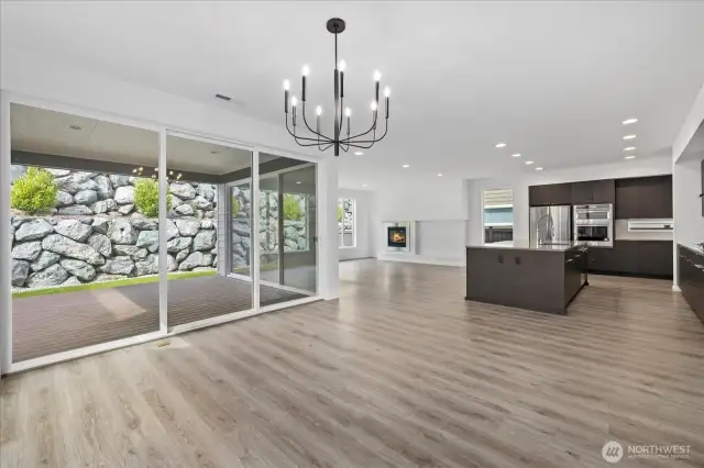 View of great room, dining, and kitchen
