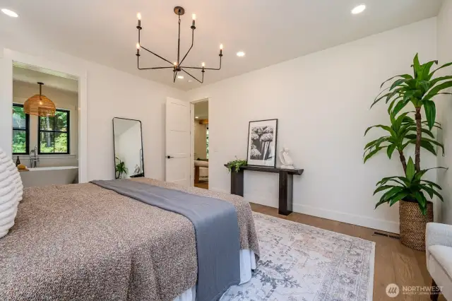 Thoughful design and function... Lighting is dimmable, outlets and lamps positioned to allow for King sized bed, recessed outlet for TV cord concealment. Everything as it should be.
