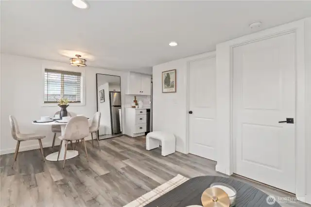 View from the living room into dining