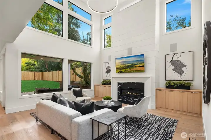 2 story great room that overlooks the private backyard