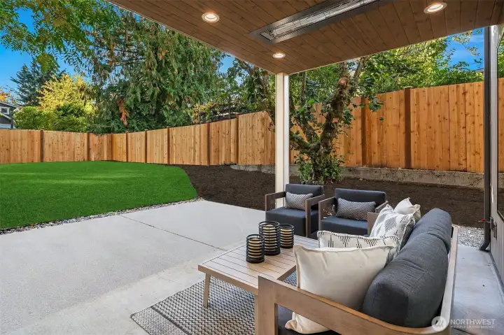 Secluded outdoor covered living area with BBQ hook-up