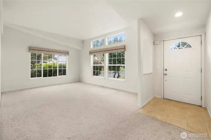 Another view of the living room showing the view out the windows.