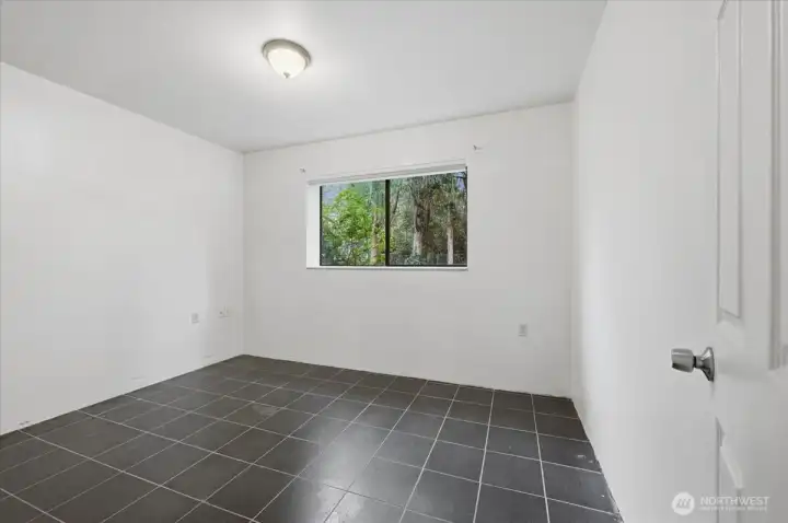 3rd bedroom on lower level with entry to bathroom