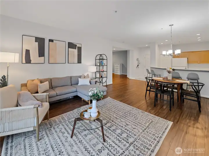 Vaulted ceilings create an open, airy first impression.