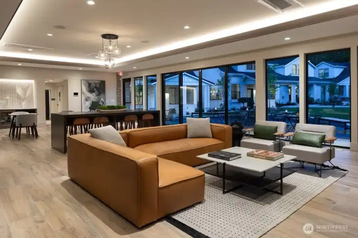 Clubhouse with WiFi, huge screen, luxury furnishings over looking the community. Clubhouse with WiFi, huge screen, luxury furnishings over looking the community.