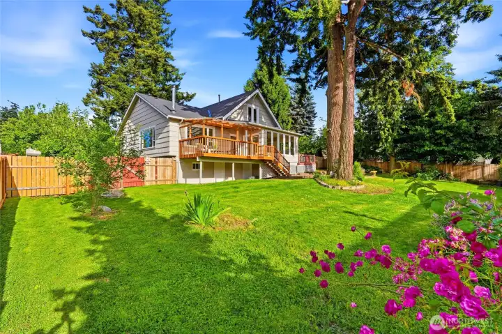 Large fenced backyard.