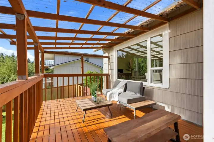 Covered deck ideal for outdoor living and entertaining.