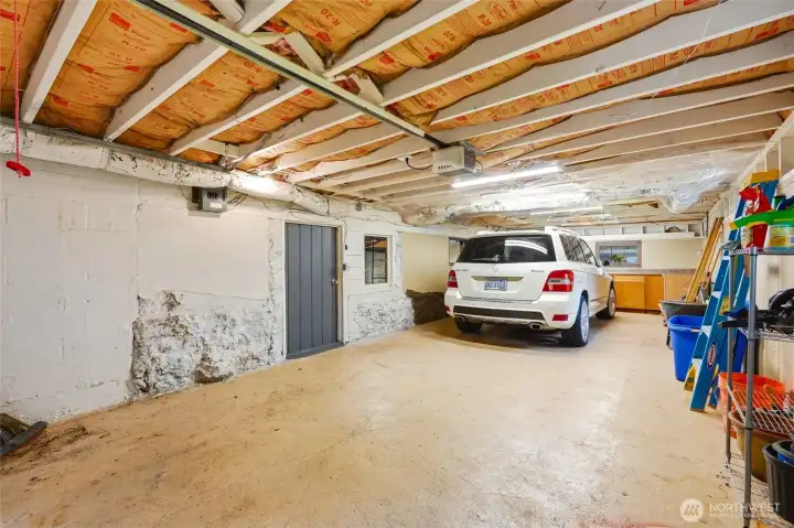 Two-car tandem garage.