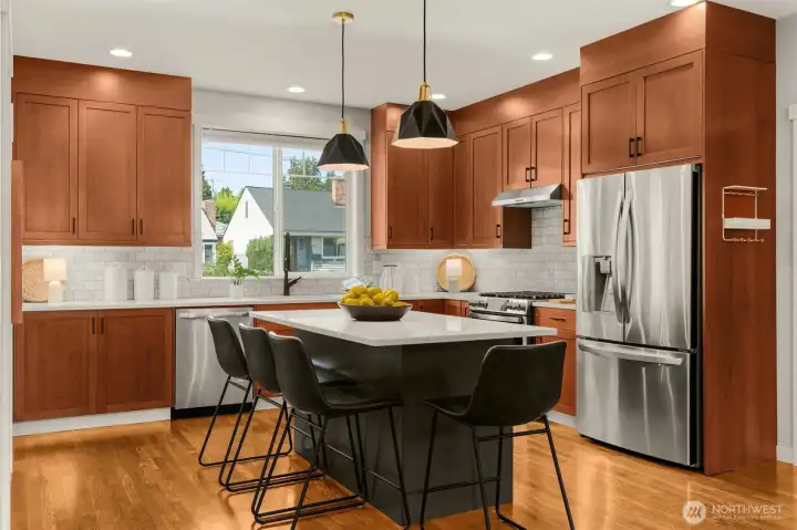 Cherry shaker cabinets, a timeless look.