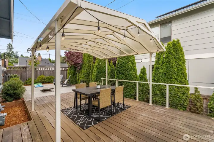 Private, covered IPE deck in the backyard. Plumbed for a gas BBQ!