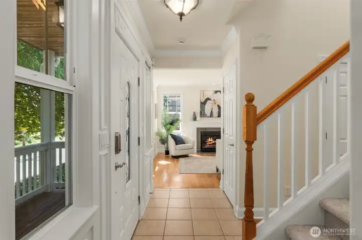 Convenient coat closet in tiled entry