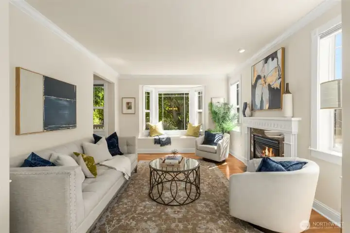 Formal living room with the cutest window seat