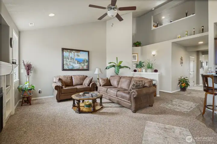 Vaulted ceilings create an open and airy feel.