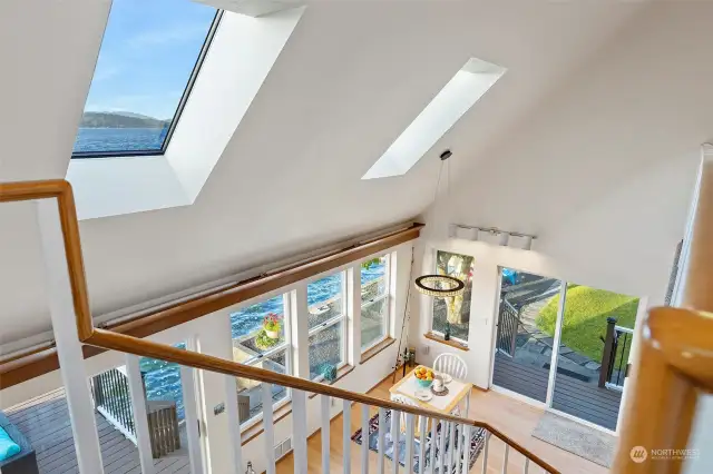 ~View from Top of Stairs of skylight and Dining Room Downstairs~