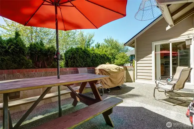 Nice rear yard patio. Great spot to relax. Level, private. There is a level yard space adjacent also.