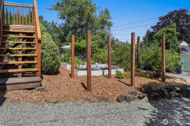 Raised beds and trellises create the perfect canvas for bringing your gardening visions to life.