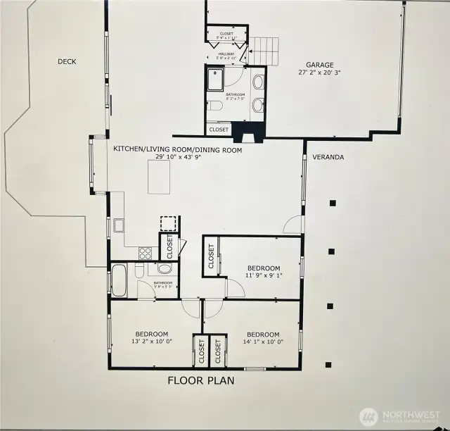 Floor plan with living room and family/dining room combo. beautiful updates