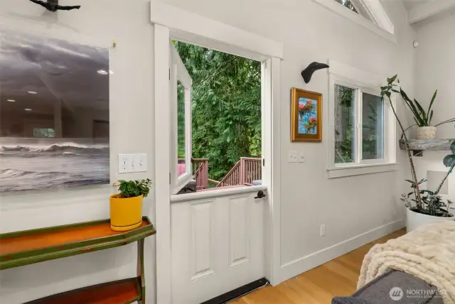 1 of 2 dutch doors, Plumbed for wet bar in this location.