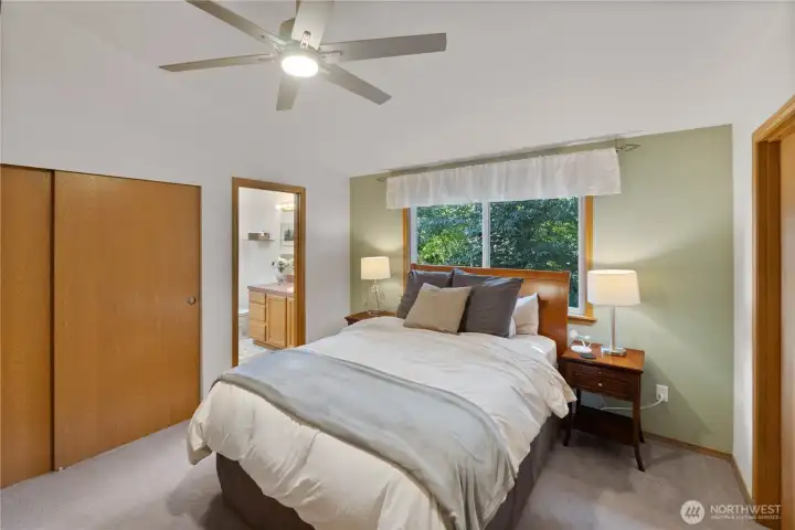 Primary. Two closets (one walk in) and an ensuite bath.