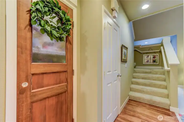 Wood pantry door and walk-in closet