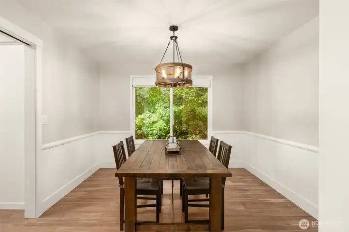 The dining area offers a welcoming place for everyday meals and special gatherings.