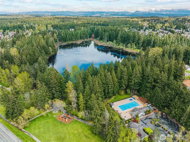 A Birdseye view of Lakeside pool, park and Yellow Lake