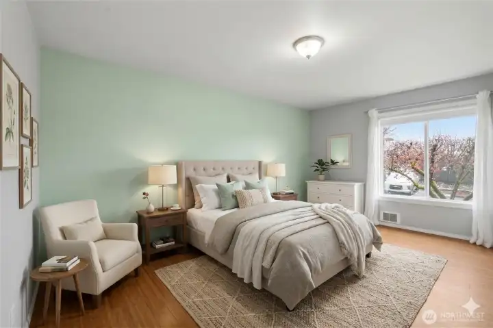 Virtually staged Primary Bedroom