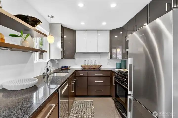Beautifully remodeled kitchen with stainless appliances.
