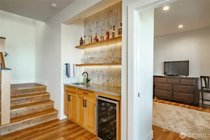 Wet bar for ideal entertaining on the lower level