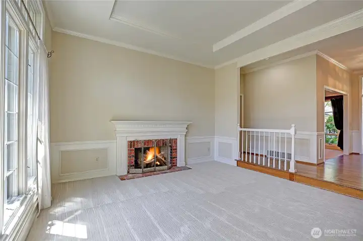 Living room and hallway to kitchen and family room