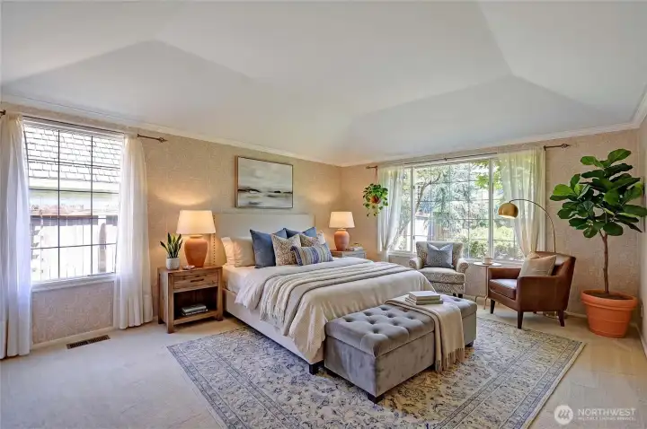 Virtually staged large primary bedroom