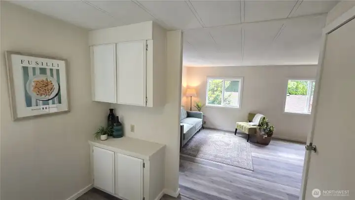 Looking from the dining room towards the living room