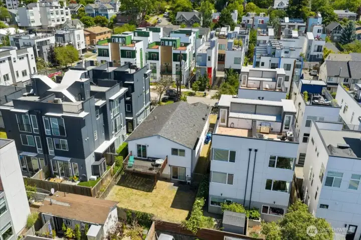 Drone shot of rear yard.