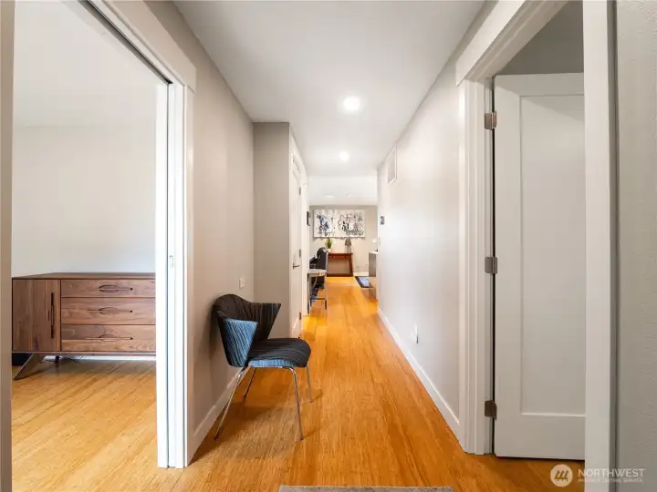 Bamboo flooring in the unit adds a warm tone and is easy to maintain