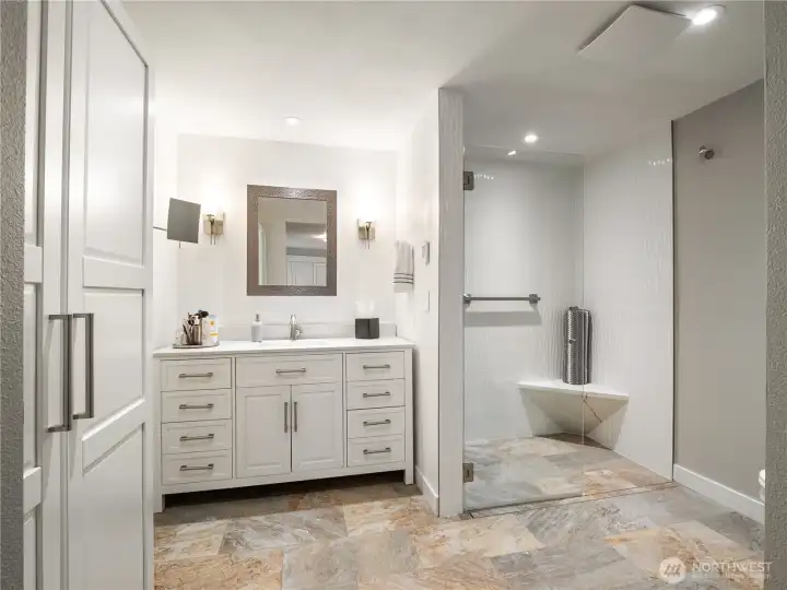 The heated floor adds to the comfort in this primary suite.