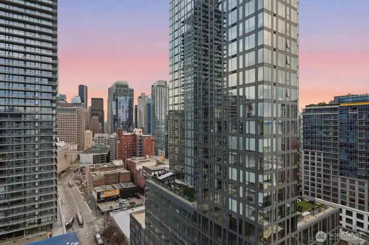 Glass building nearby reflect and fill the unit with even more light - you won't believe how bright the space feels, even on the gloomiest of PNW winter days! Glass building nearby reflect and fill the unit with even more light - you won't believe how bright the space feels, even on the gloomiest of PNW winter days!