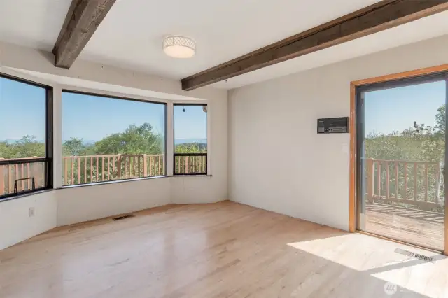 Living room with view and access to view deck