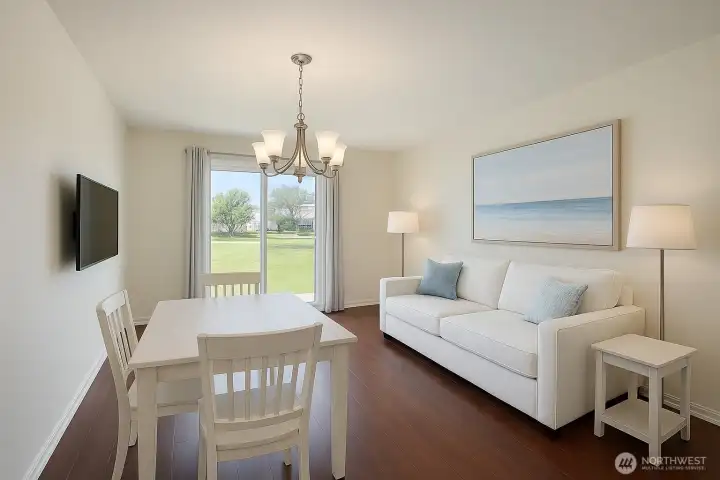 Virtually Staged Living room w/ painted white walls. So much you could do w/ this room!