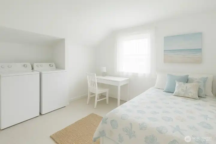 Virtually staged Primary with current flooring. Nice big room, this is only part of it!