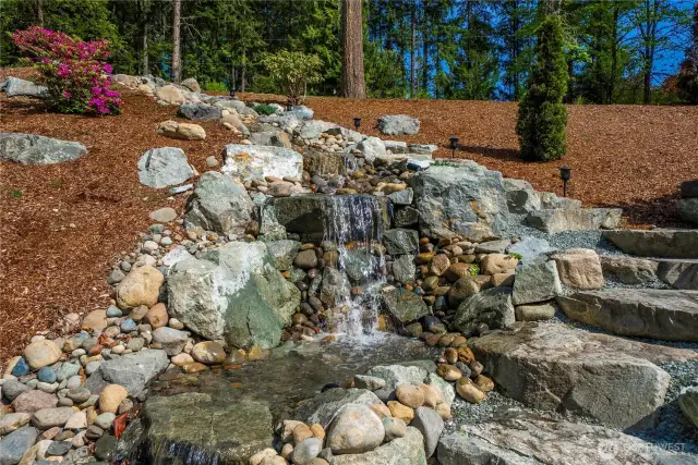 Custom waterfall with lighting.