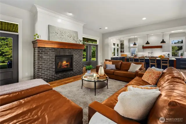 Cozy fireplace at the center of the living room.